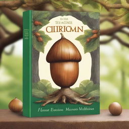 A high-quality book cover illustration depicting a detailed acorn prominently in the foreground