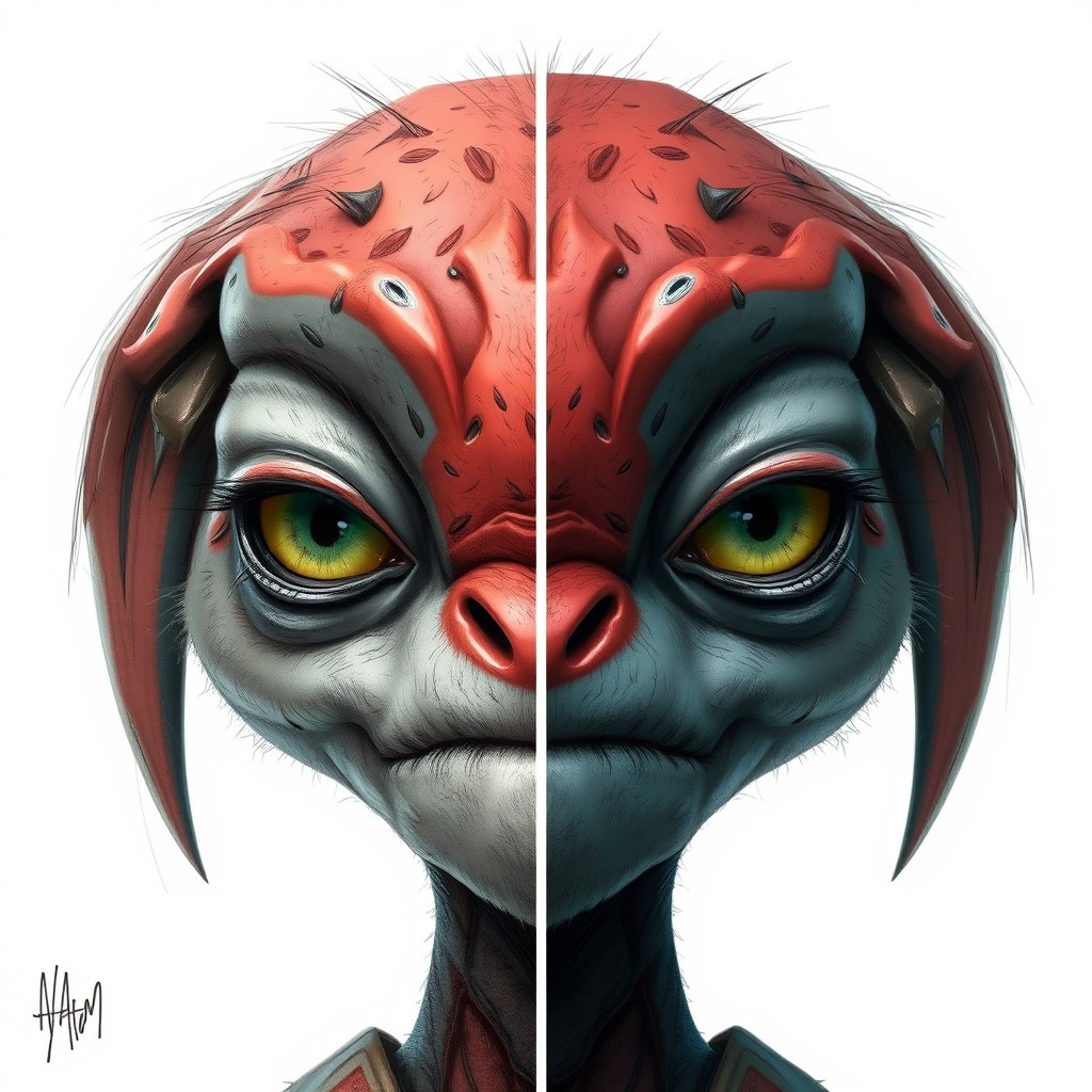 Transform the provided drawing into a photo-realistic image or a realistic 3D render, preserving every detail of the original design including the exact shape, proportions, imperfections, slanted eyes, and uneven lines