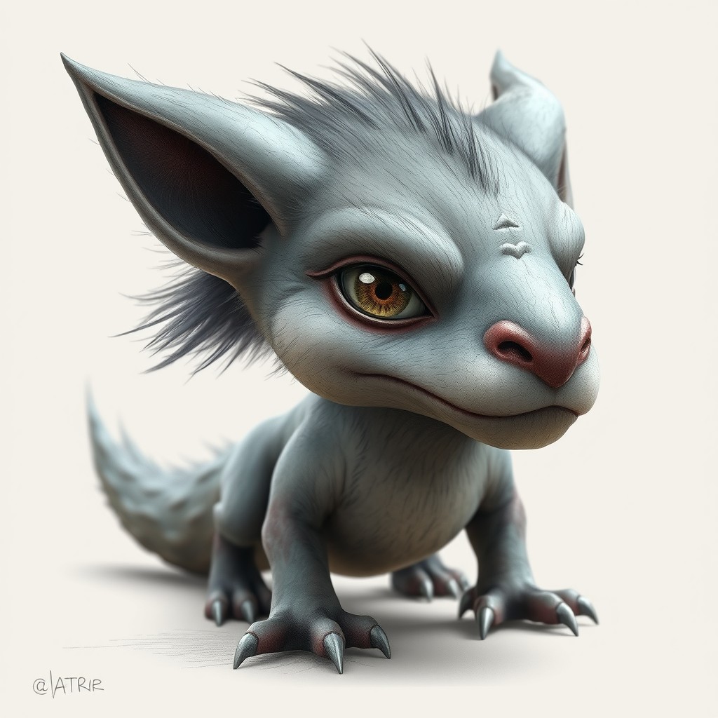 Transform the provided drawing into a photo-realistic image or a realistic 3D render, maintaining every detail of the original design including the specific shape, proportions, imperfections, slanted eyes, and uneven lines