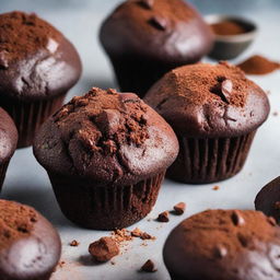 A freshly baked, aromatic chocolate muffin inspired by traditional Indonesian flavors, topped with a sprinkle of locally sourced cocoa.