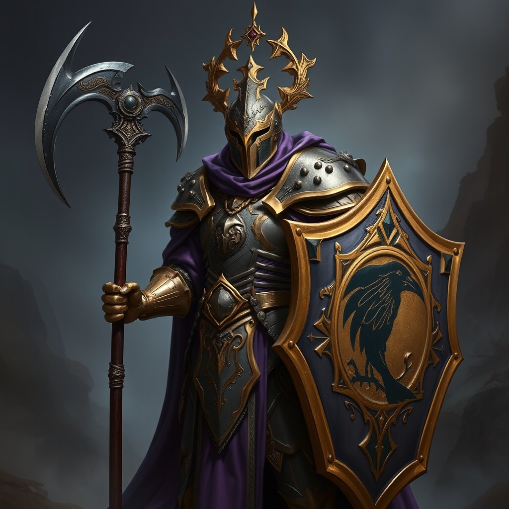 A captivating low fantasy character art of a Death Domain Reborn Cleric depicted as a noble knight