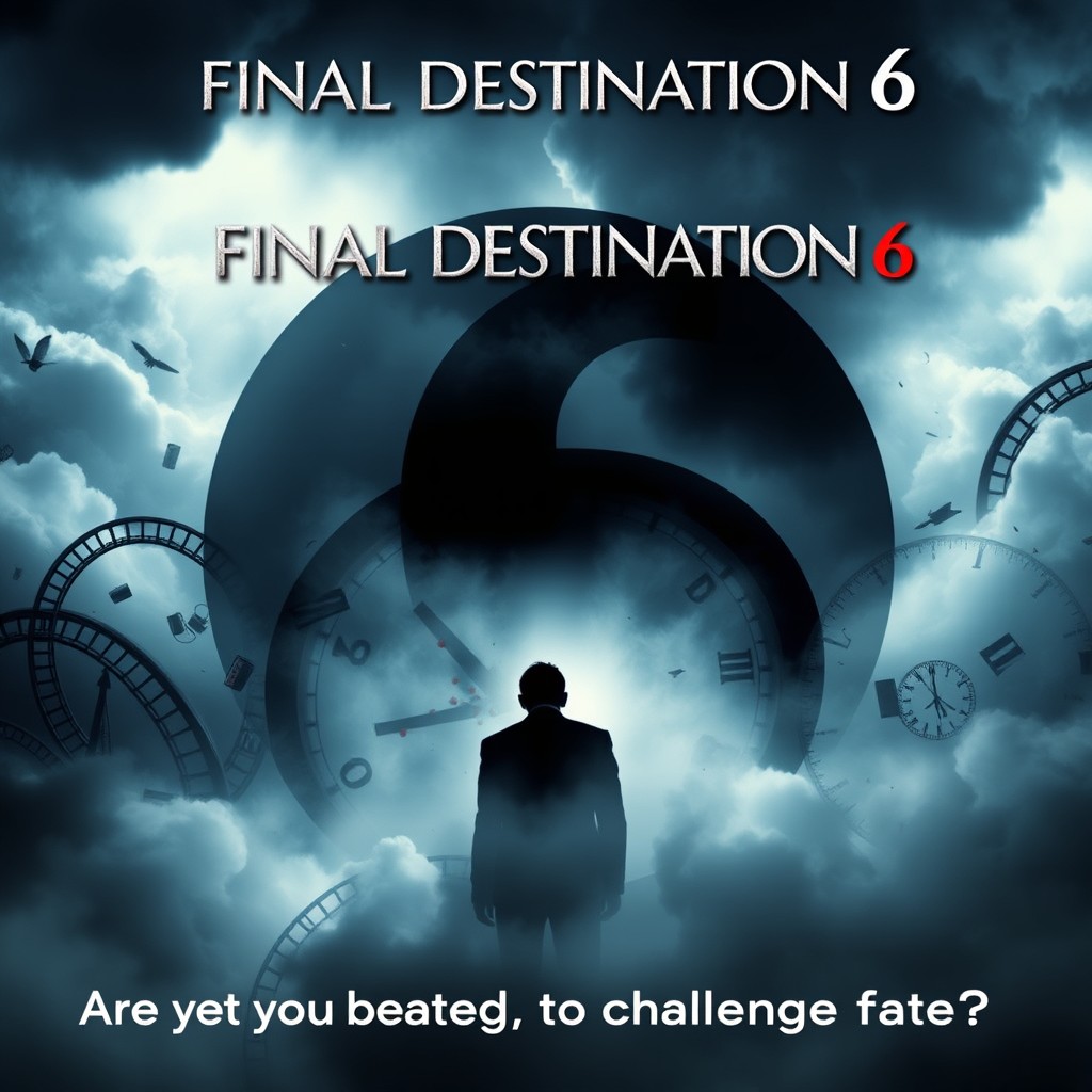 A thrilling and suspenseful poster design for the 'Final Destination 6 Trivia Game'