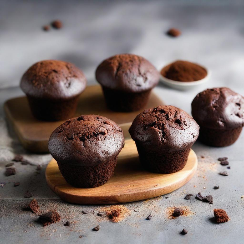 A freshly baked, aromatic chocolate muffin inspired by traditional Indonesian flavors, topped with a sprinkle of locally sourced cocoa.