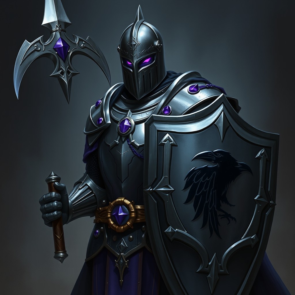A striking low fantasy character art of a Death Domain Reborn Cleric depicted as a formidable knight