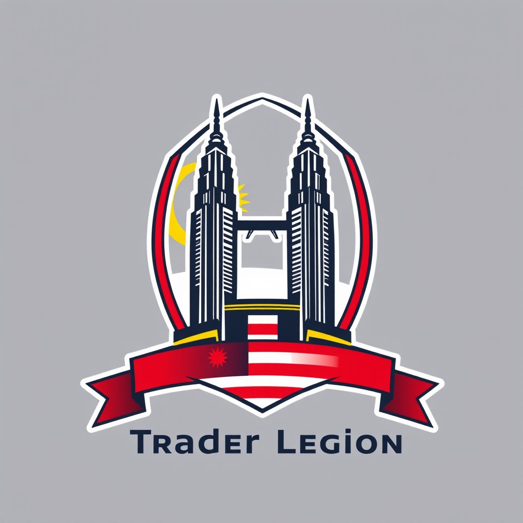 A sleek and modern logo design for a Malaysian trading legion, incorporating elements that symbolize trade such as arrows, charts, and currency symbols