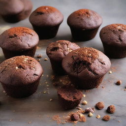 A freshly baked, aromatic chocolate muffin inspired by traditional Indonesian flavors, topped with a sprinkle of locally sourced cocoa.