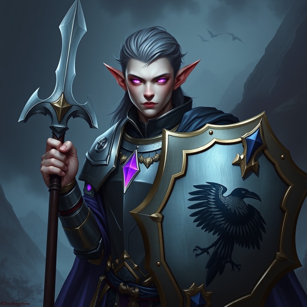 A captivating character art of a male elf depicting a Death Domain Reborn Cleric, portrayed as a low fantasy knight