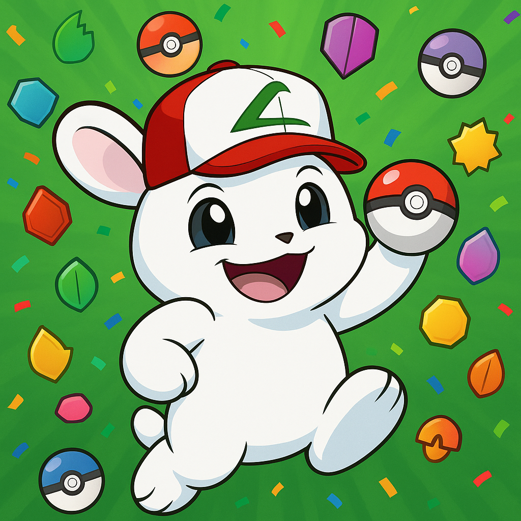 Make this image more Pokémon themed. Do not change any details on the bunny