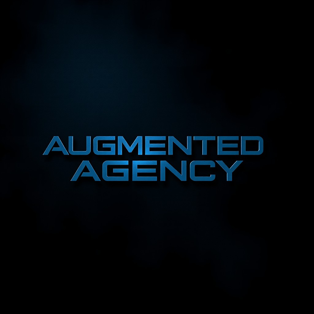A dark and moody wallpaper background featuring the phrase "AUGMENTED AGENCY" boldly written in the center with a futuristic font