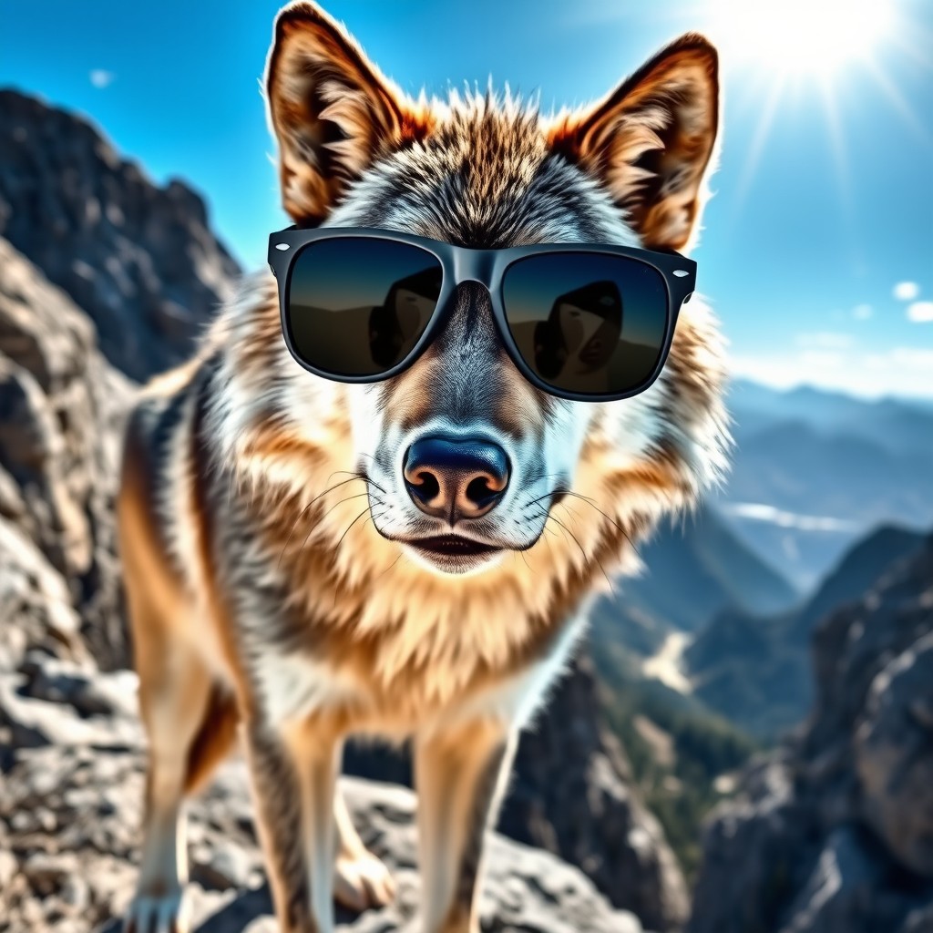 A cool wolf wearing black sunglasses, exuding an aura of confidence and style