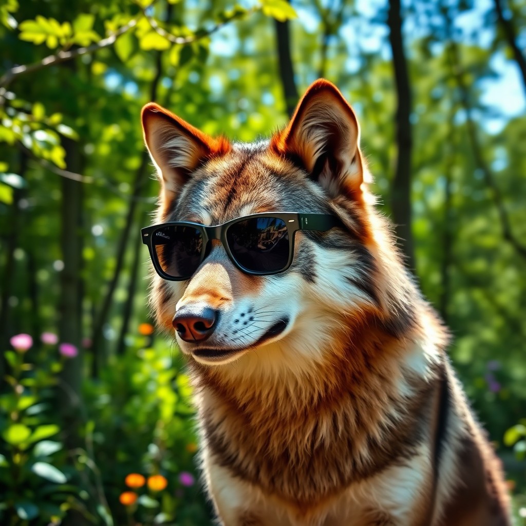 A cool wolf wearing black sunglasses, exuding a laid-back and confident vibe
