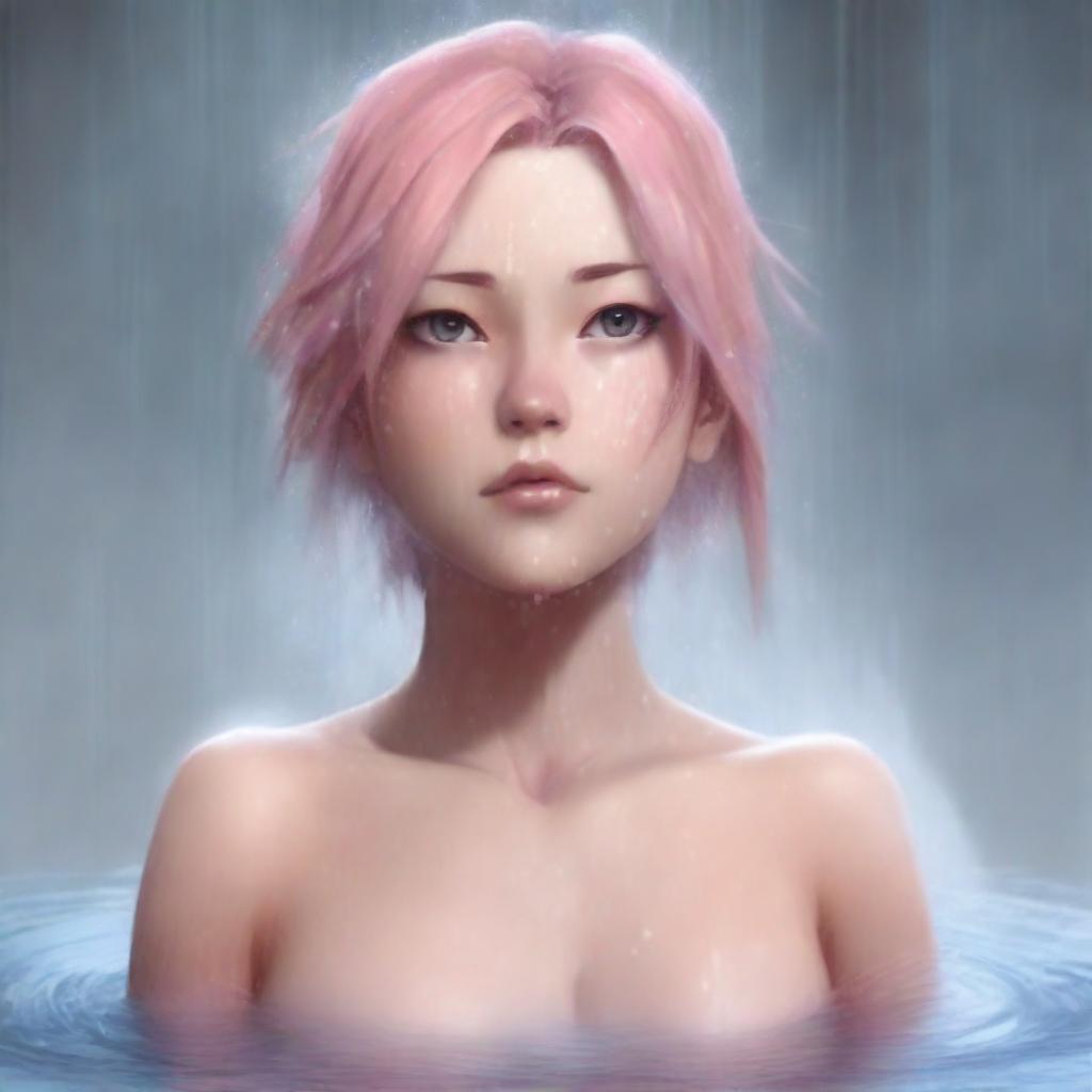 A tastefully rendered, full-body digital painting of a real-life interpretation of Sakura Haruno from Naruto