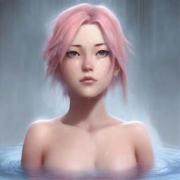 A tastefully rendered, full-body digital painting of a real-life interpretation of Sakura Haruno from Naruto