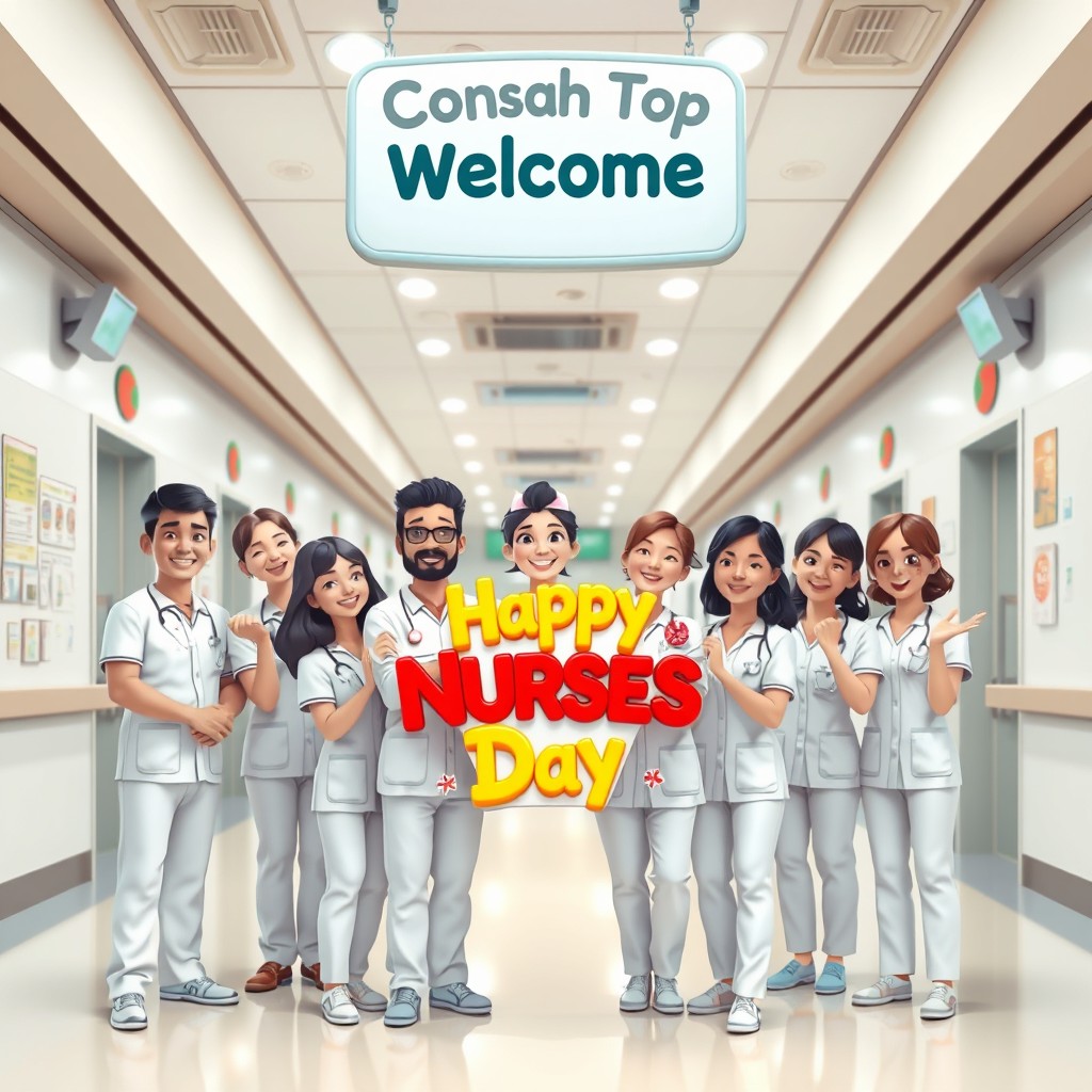 A vibrant 3D cartoon-style background depicting a Malaysian hospital interior