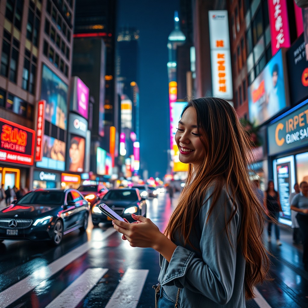 A captivating live photo video scene featuring vibrant city life at night