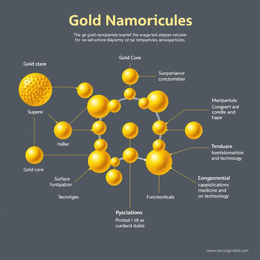 A detailed schematic diagram of gold nanoparticles, showcasing their unique structure and characteristics