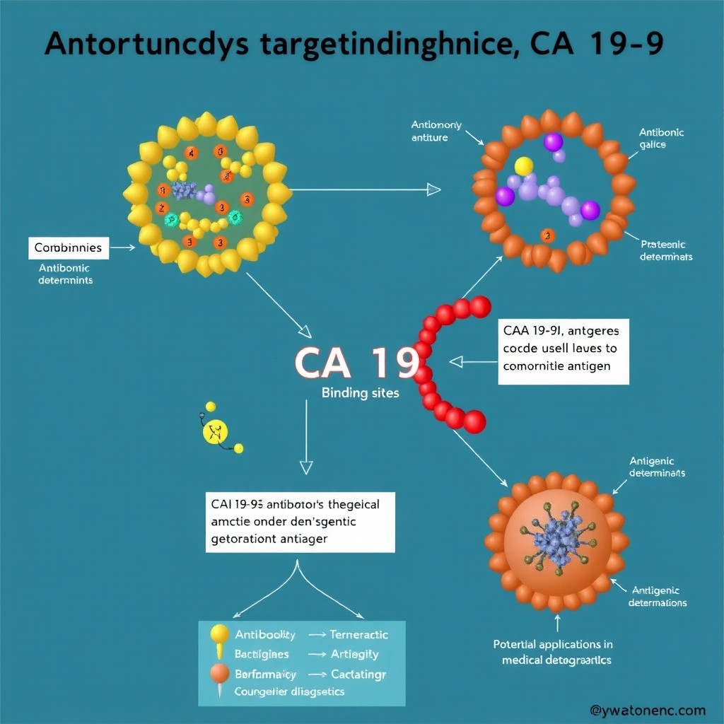 A schematic diagram illustrating antibodies targeting CA 19-9, highlighting the structure and function of these antibodies in relation to the CA 19-9 antigen
