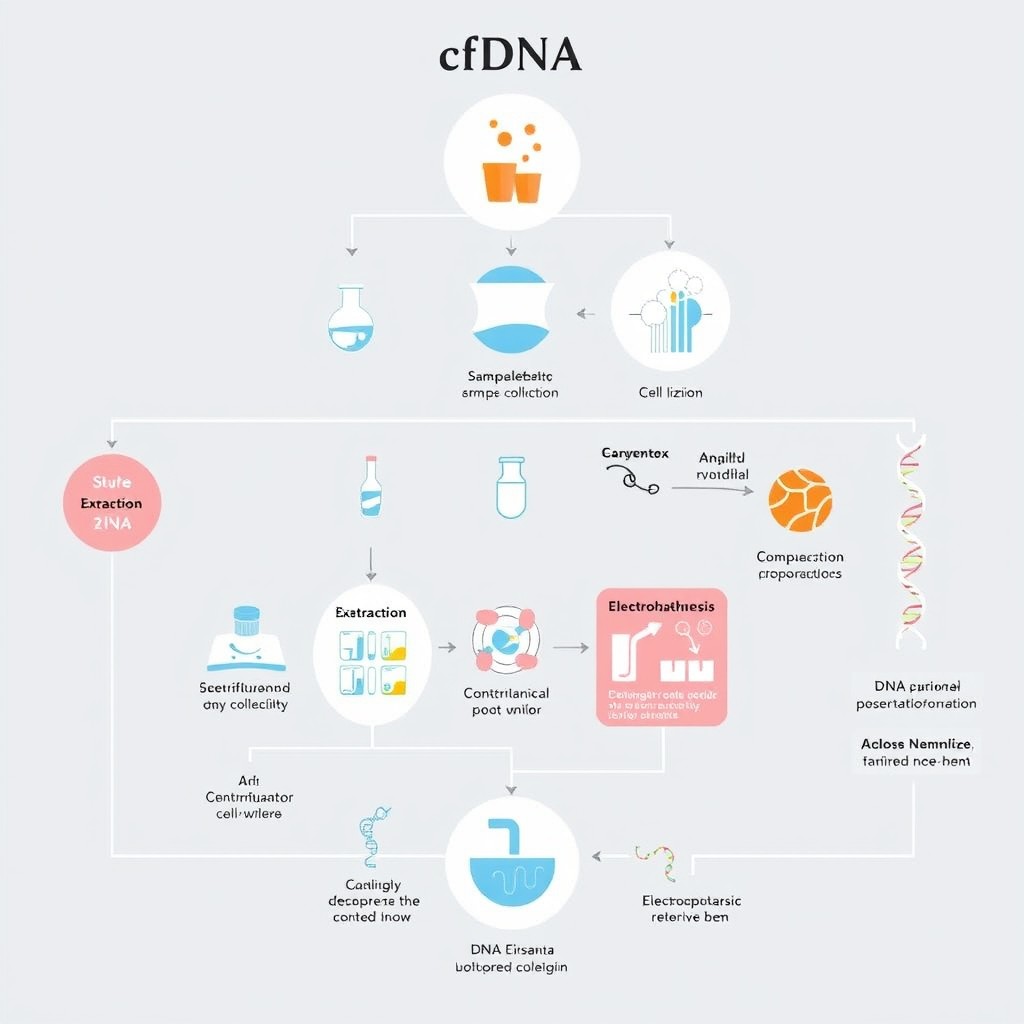 A detailed schematic diagram illustrating the process of cfDNA (circulating free DNA) extraction