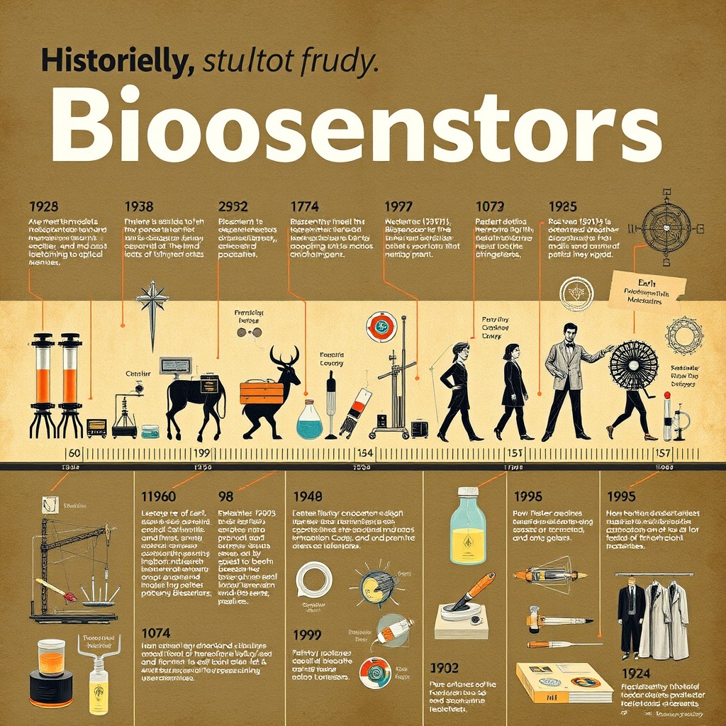 An artistic representation suitable for a historical study on the evolution of biosensors and modern scientific contributions