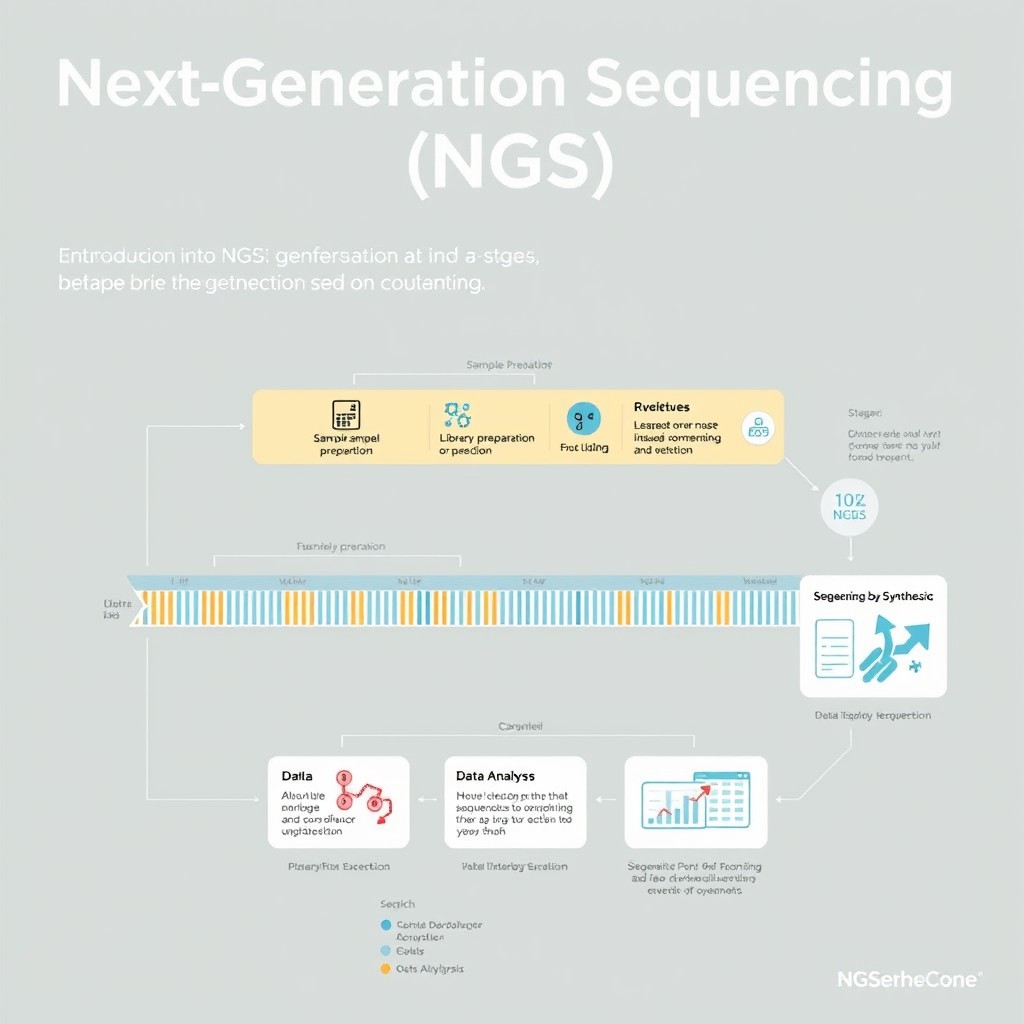 A detailed infographic illustrating Next-Generation Sequencing (NGS) as a flowchart
