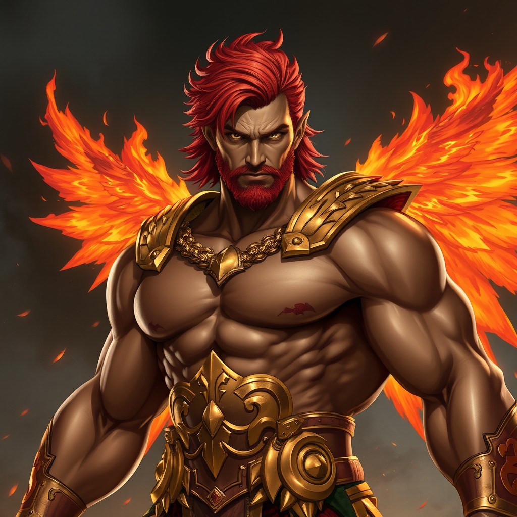 Theron is a powerful, muscular man with coal-black eyes that shine in battle fury