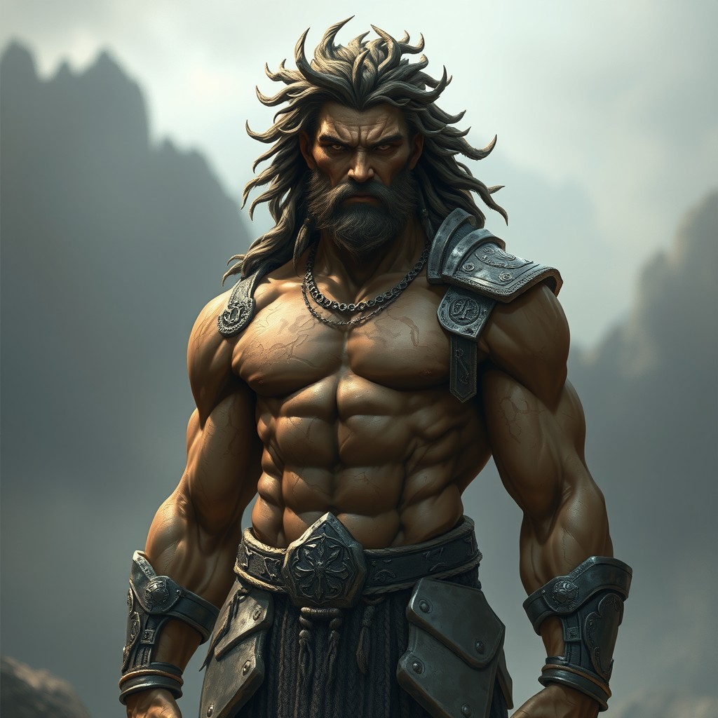 Eryx is a tall, muscular god with brown skin that resembles stone