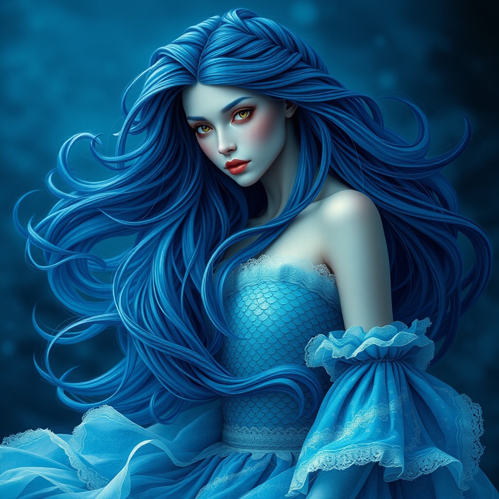Calypso is a majestic figure embodying the flow of oceans and sea waves