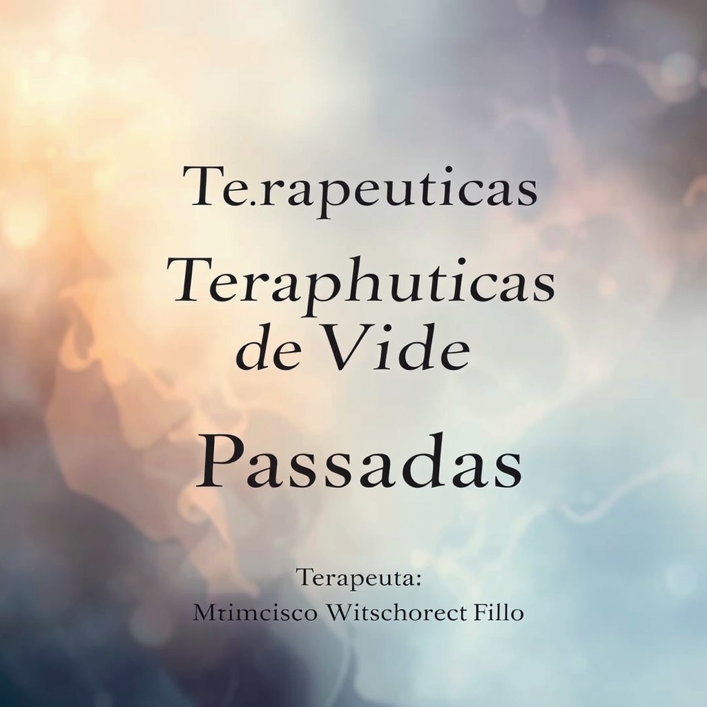 A captivating book cover for a title on 'Therapeutics of Past Lives' featuring an ethereal, mystical background