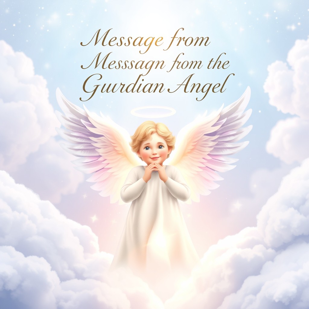 A book cover design for "Message from the Guardian Angel" featuring a serene and ethereal atmosphere