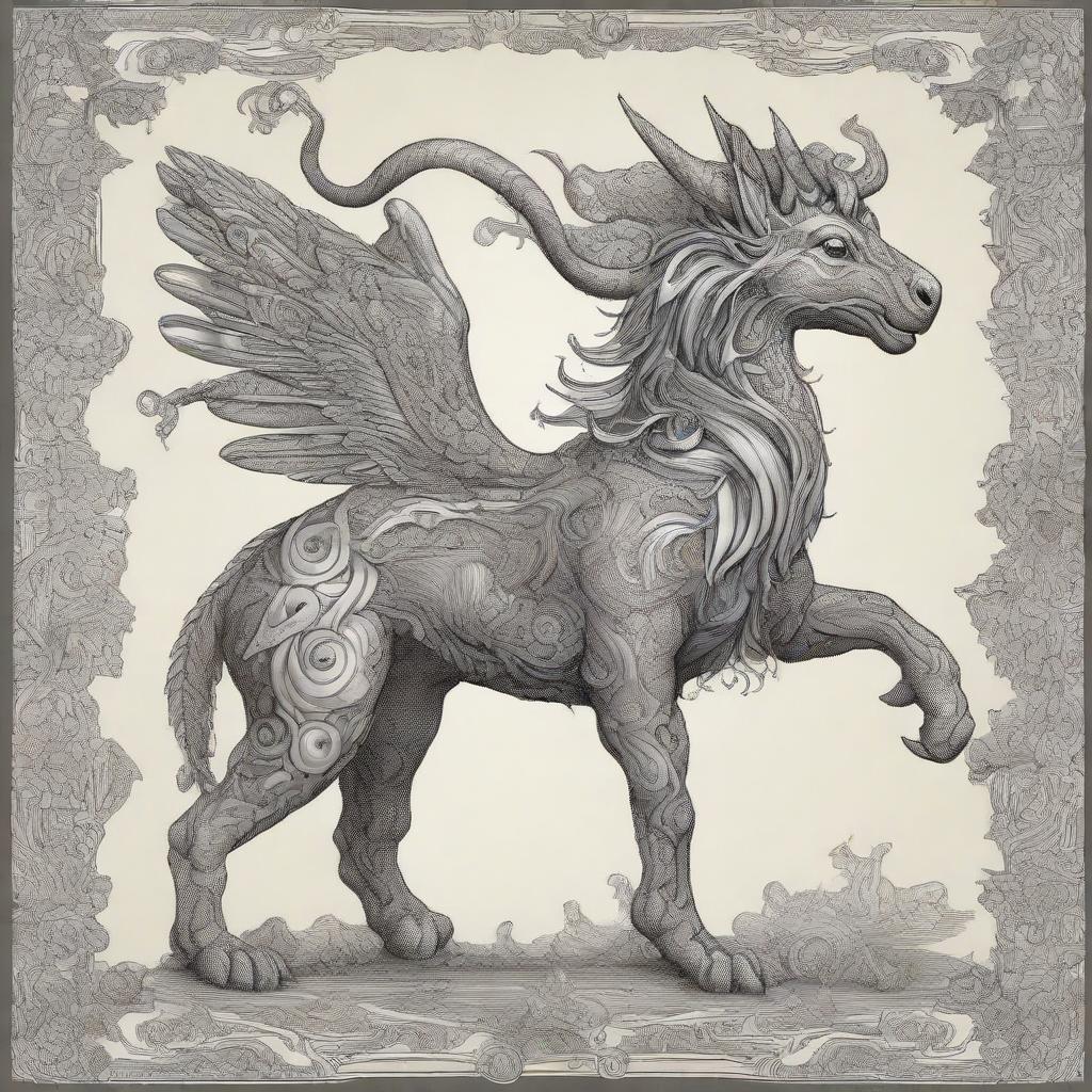 A mythical creature with intricate, fantastical details