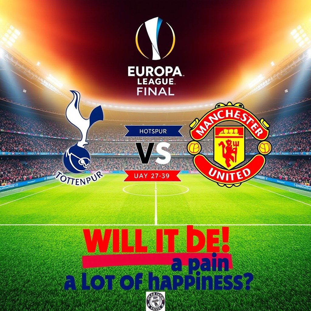 An exciting and vibrant graphic invitation for the UEFA Europa League final featuring a showdown between Tottenham Hotspur and Manchester United