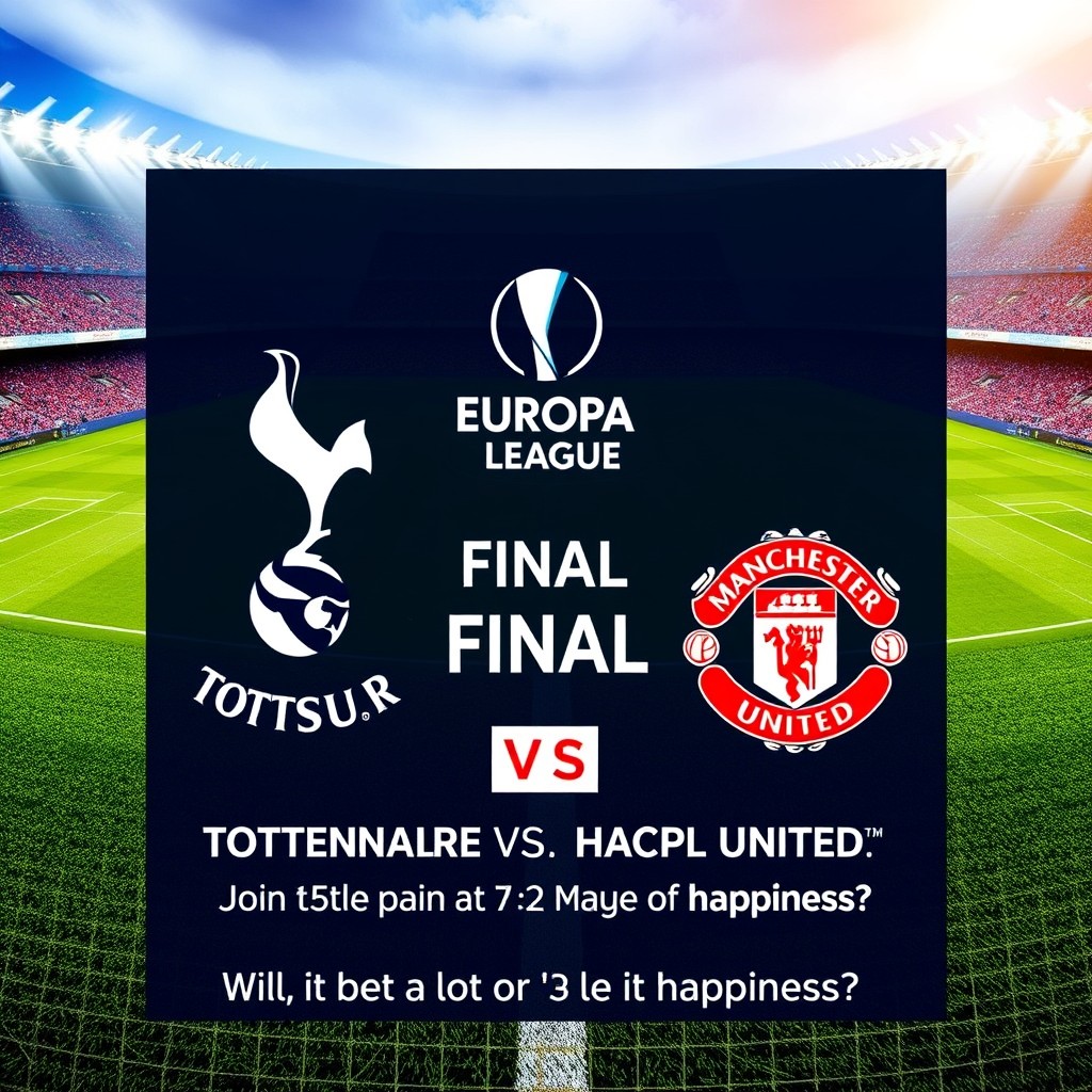An engaging and colorful graphic invitation for the UEFA Europa League final featuring Tottenham Hotspur versus Manchester United