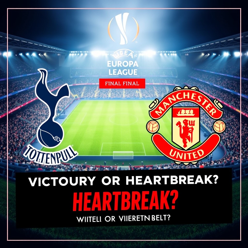 An exciting and vibrant graphic invitation for the UEFA Europa League final featuring a showdown between Tottenham Hotspur and Manchester United