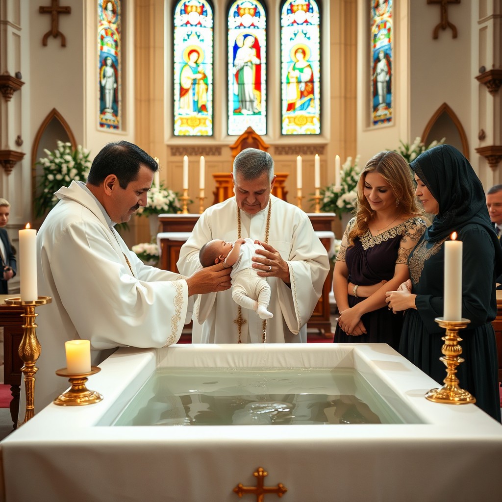 A beautiful Orthodox baptism ceremony taking place in a stunning church setting