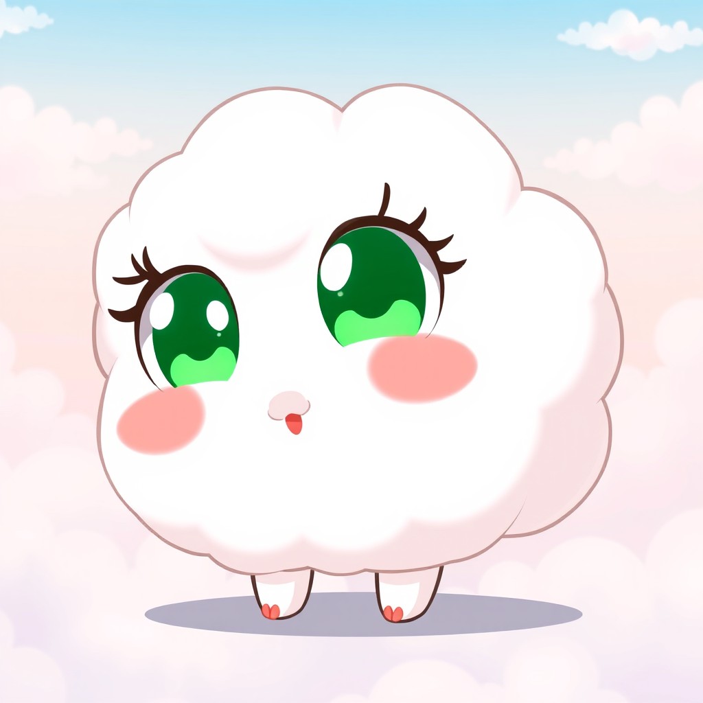 A whimsical anime-style cloud character with a fluffy, puffed-up shape