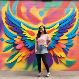 Vibrant, colorful wings mural on a wall, perfect for standing in front of and taking a selfie.