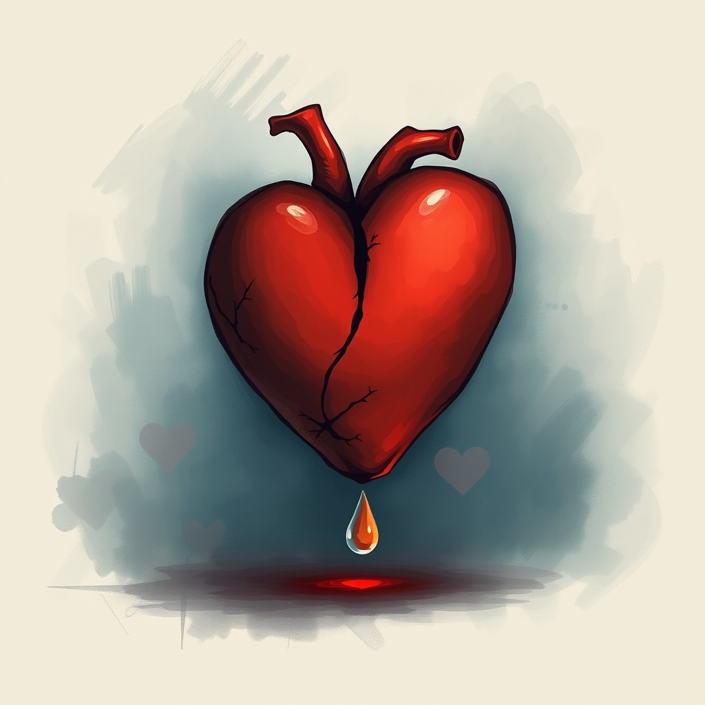 A deeply expressive image of a sad heart, illustrated in a poignant and artistic style