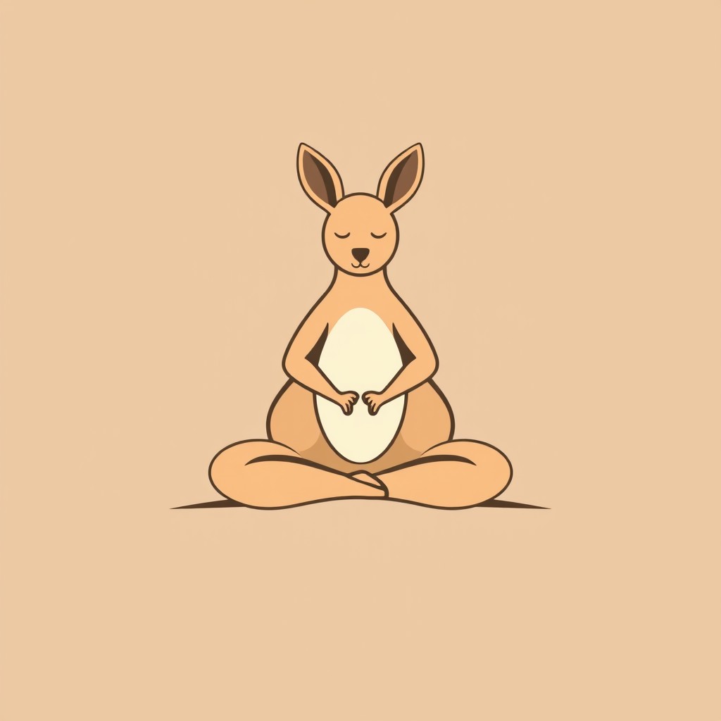 A stylized emblem featuring a meditating kangaroo in a minimalistic design