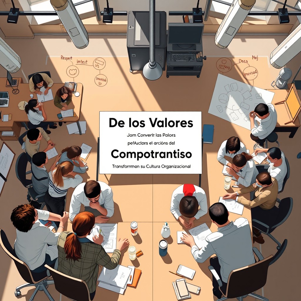 Una imagen inspiradora que ilustra el concepto de 'De los Valores al Comportamiento' en un entorno laboral