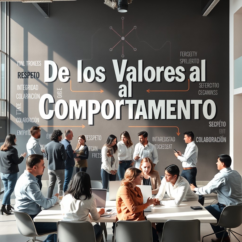 Una imagen impactante que encapsula el concepto de 'De los Valores al Comportamiento: Cómo Convertir las Palabras en Acciones que Transforman su Cultura Organizacional'