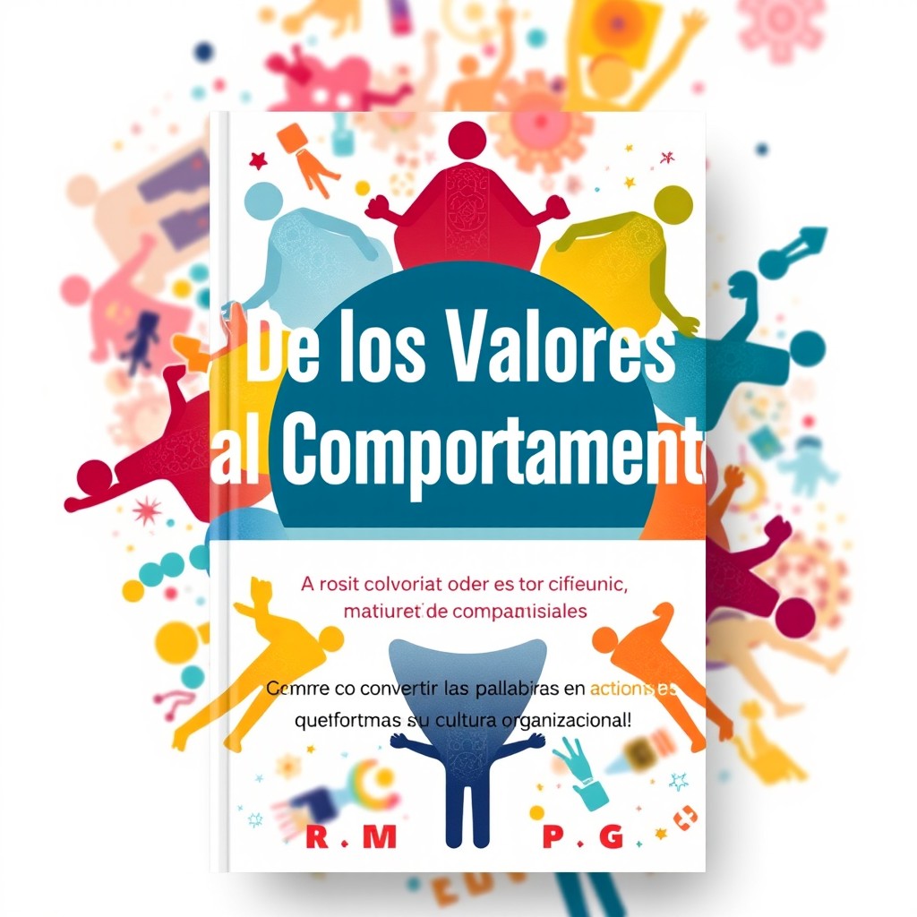 Una carátula de libro de alto impacto visual que presenta el título 'De los Valores al Comportamiento: Cómo Convertir las Palabras en Acciones que Transforman su Cultura Organizacional' en español
