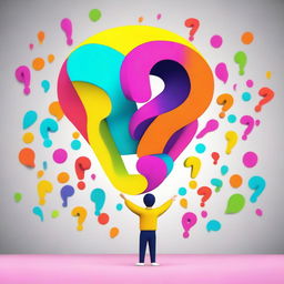 A vibrant animation of a curious individual asking a question, symbolized by a large, colorful question mark floating above their head.