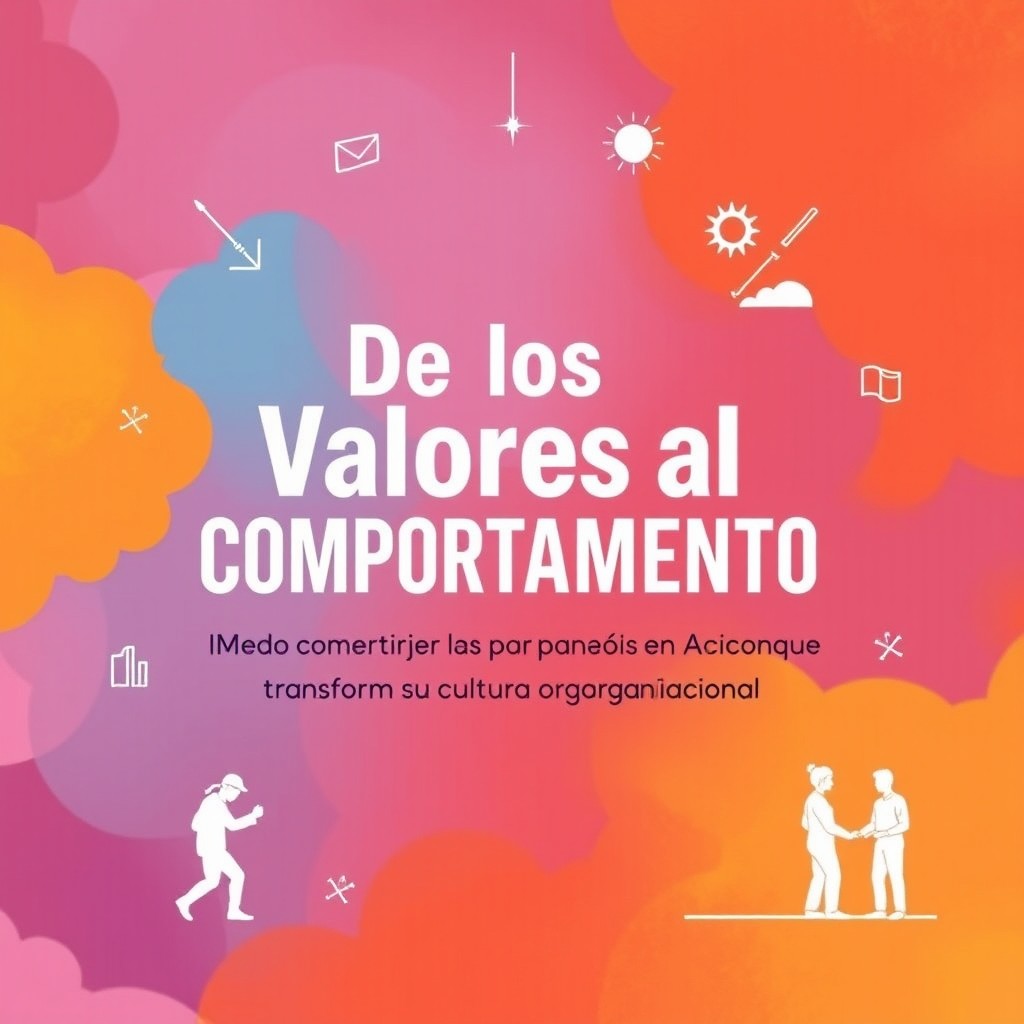 Una portada de alto impacto visual para un ensayo, que presenta el texto en español 'De los Valores al COMPORTAMIENTO: Cómo Convertir las Palabras en Acciones que Transforman su Cultura Organizacional'