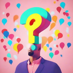 A vibrant animation of a curious individual asking a question, symbolized by a large, colorful question mark floating above their head.