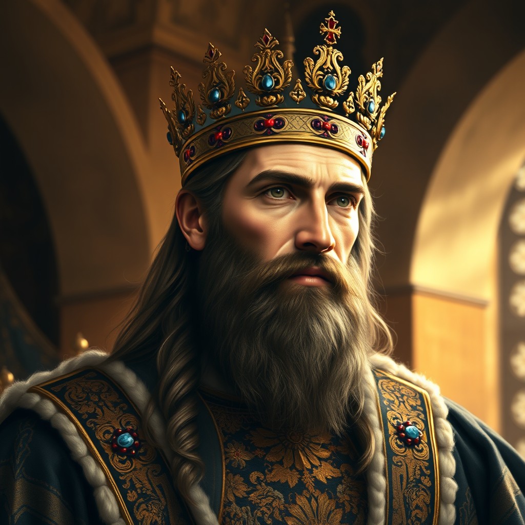 A realistic portrait of King Stefan Uroš I of the Nemanjić dynasty, capturing his noble demeanor and royal attire
