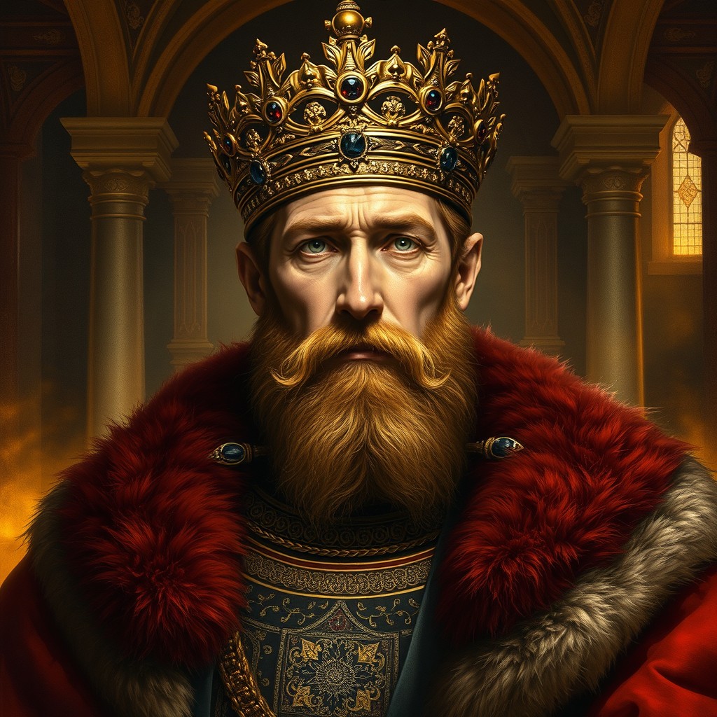 A realistic portrait of Tsar Dušan of the Nemanjic dynasty, inspired by historical frescoes