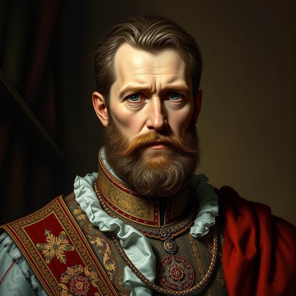 A realistic portrait of Emperor Uros Nejak, showcasing his regal attire and noble demeanor