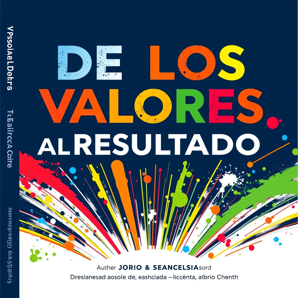 A book cover design featuring the title "DE LOS VALORES AL RESULTADO" in uppercase letters of varying sizes and colors (navy blue, orange, yellow, green, red)