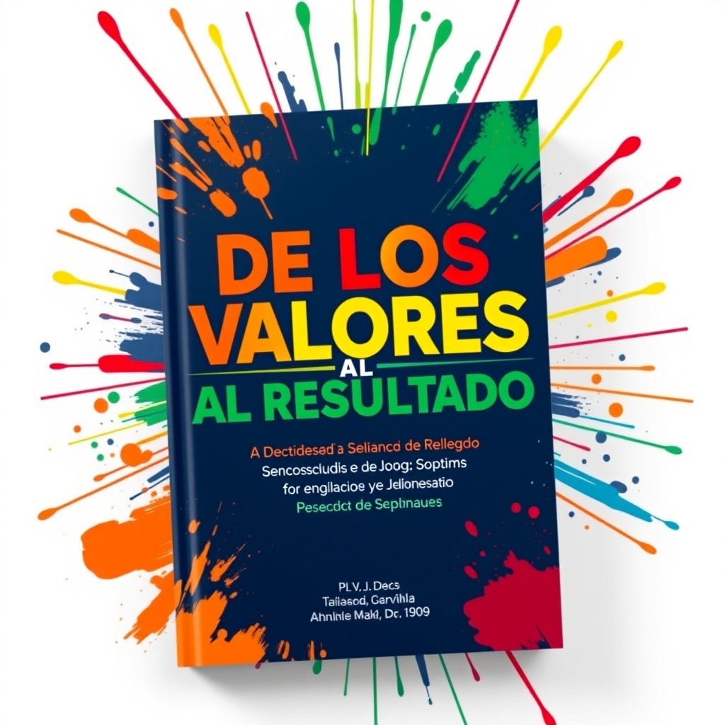 A book cover design featuring the title "DE LOS VALORES AL RESULTADO" in uppercase letters of varying sizes and colors (navy blue, orange, yellow, green, red)