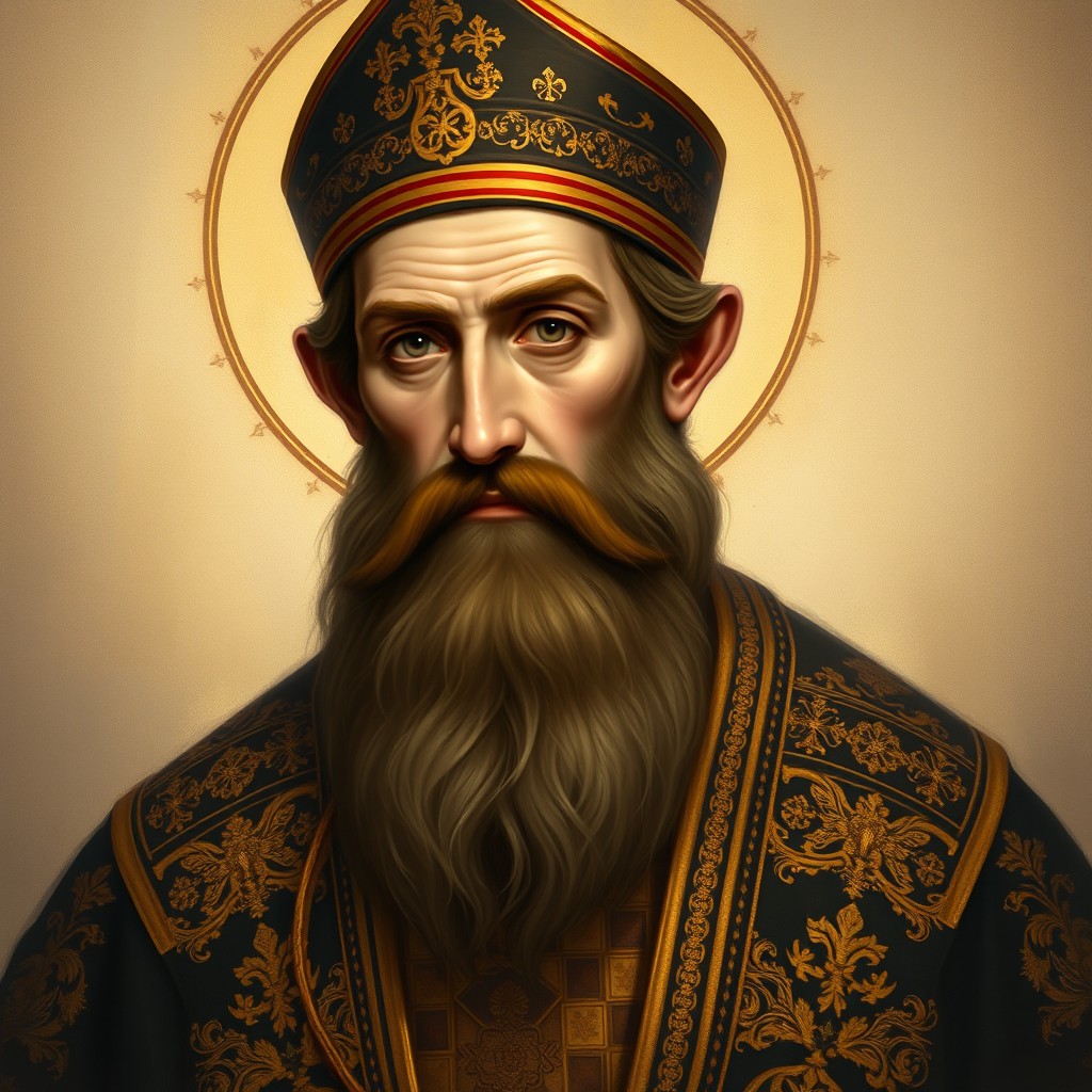A realistic portrait of Saint Sava, inspired by the frescoes from the Mileševa Monastery